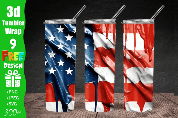 3D American Flag Tumbler Graphics for Crafts
