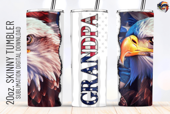 4th July Grandpa Eagle US Flag Tumbler Graphics & Crafts