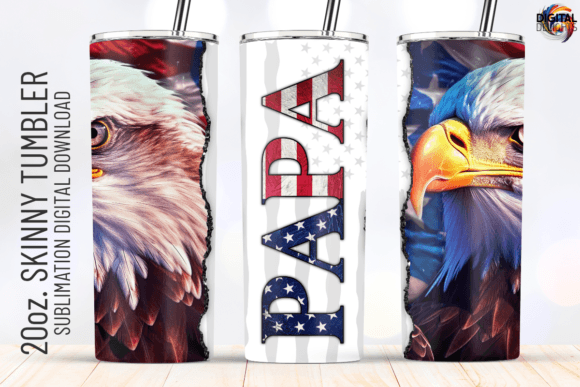 4th July PAPA Eagle US Flag Tumbler Wrap: Graphics & Crafts