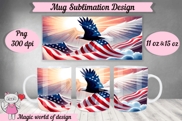 American Flag Eagle Mug Sublimation PNG: Graphics for Crafts