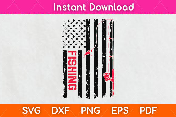 American Flag Fishing Svg Cut File Graphics for Crafts
