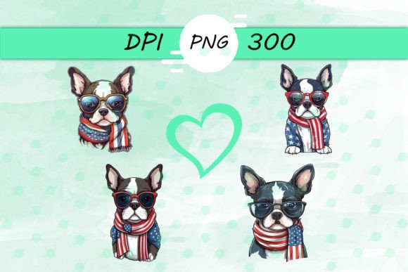 American Flag with Boston Terrier Graphics for Crafts