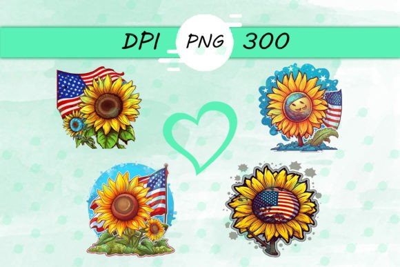 American Flag with Sunflower Sticker: Graphics & Crafts Asset Review