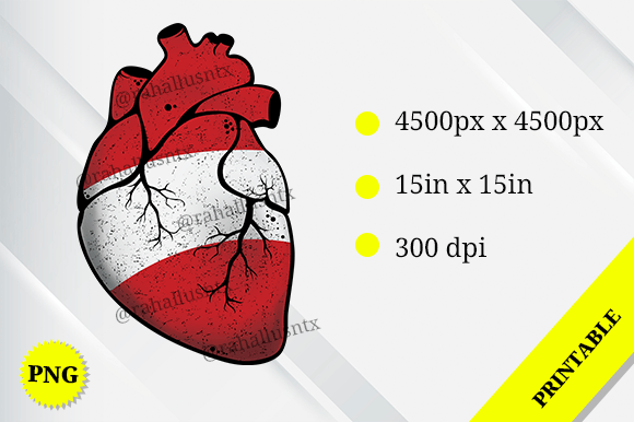 Austria Heart Flag: Watercolor Graphics for Crafts