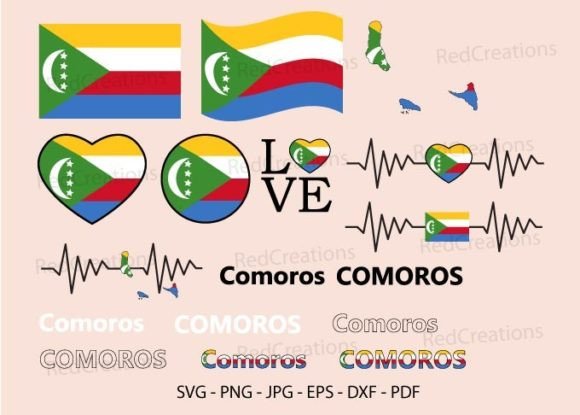 Comoros Flag Svg Bundle, Love, Waving