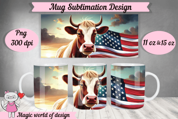 Cow American Flag Sublimation for Mugs: Graphics for Crafts