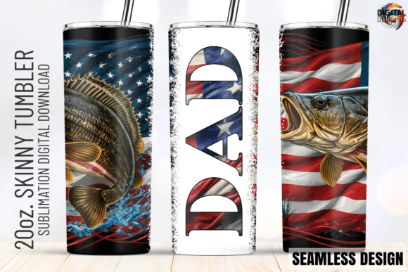 DAD Bass Fishing US Flag Tumbler Wrap: Graphics for Crafts