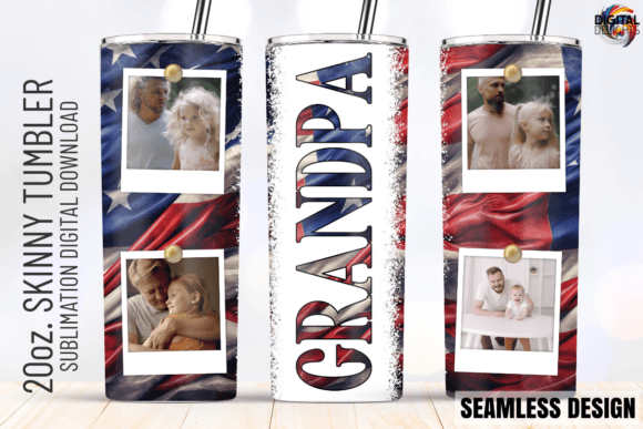 Grandpa US Flag Photo Tumbler Wrap: Graphics for Crafts & Content