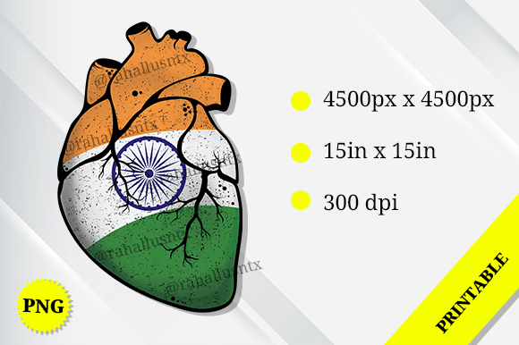 India Heart Flag: Watercolor Graphics for Crafts