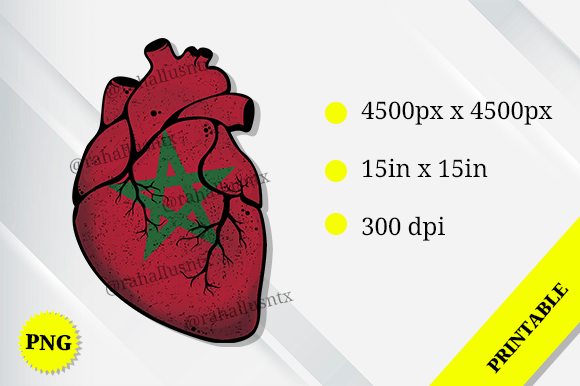 Morocco Heart Flag: Watercolor Graphics for Crafts