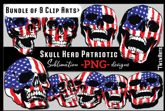 Skull Head American Flag Sublimation PNG: Graphics for Bold Crafts Brands