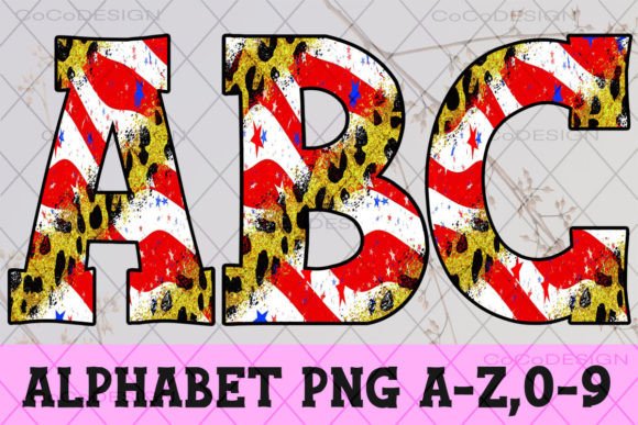 USA Flag Leopard Glitter Alphabet Font: Graphics & Crafts Asset Review